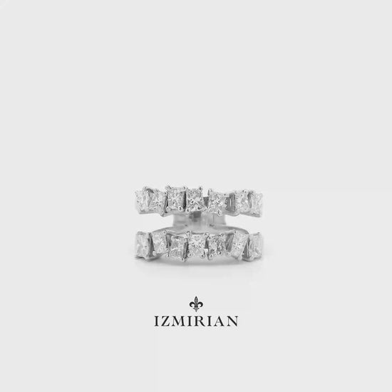 Princess cut diamond open band ring in white gold shown in motion