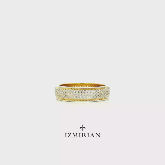 Yellow gold diamond pavé band ring shown in motion