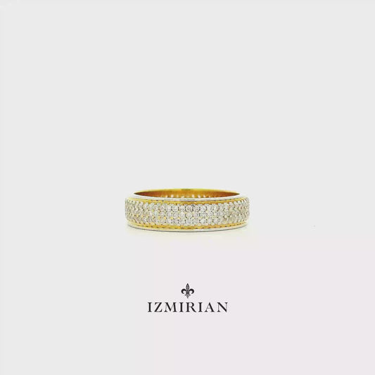 Yellow gold diamond pavé band ring shown in motion