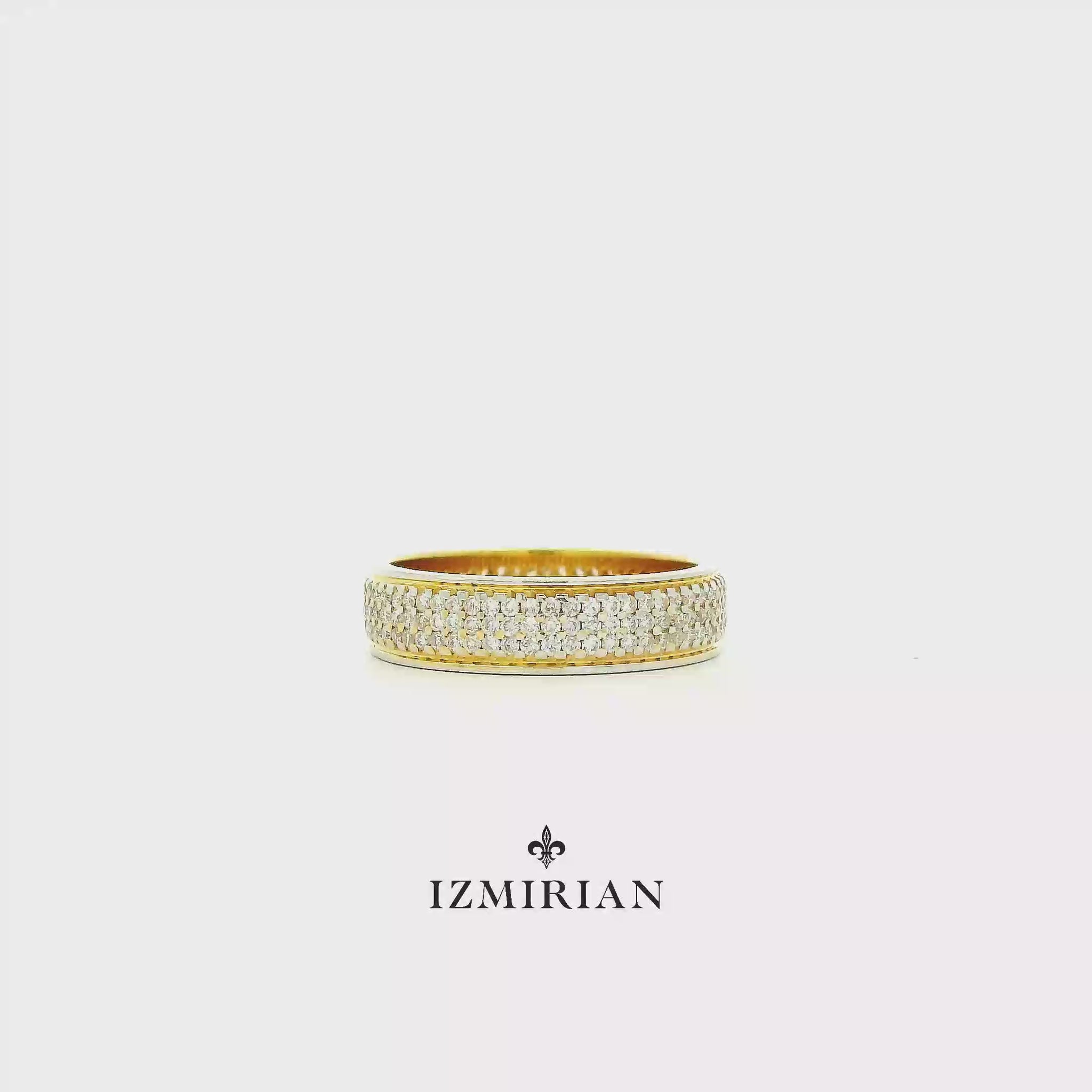 Yellow gold diamond pavé band ring shown in motion