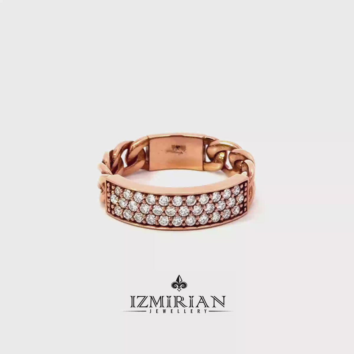 360 video of rose gold pavé diamond ring with chain-link band