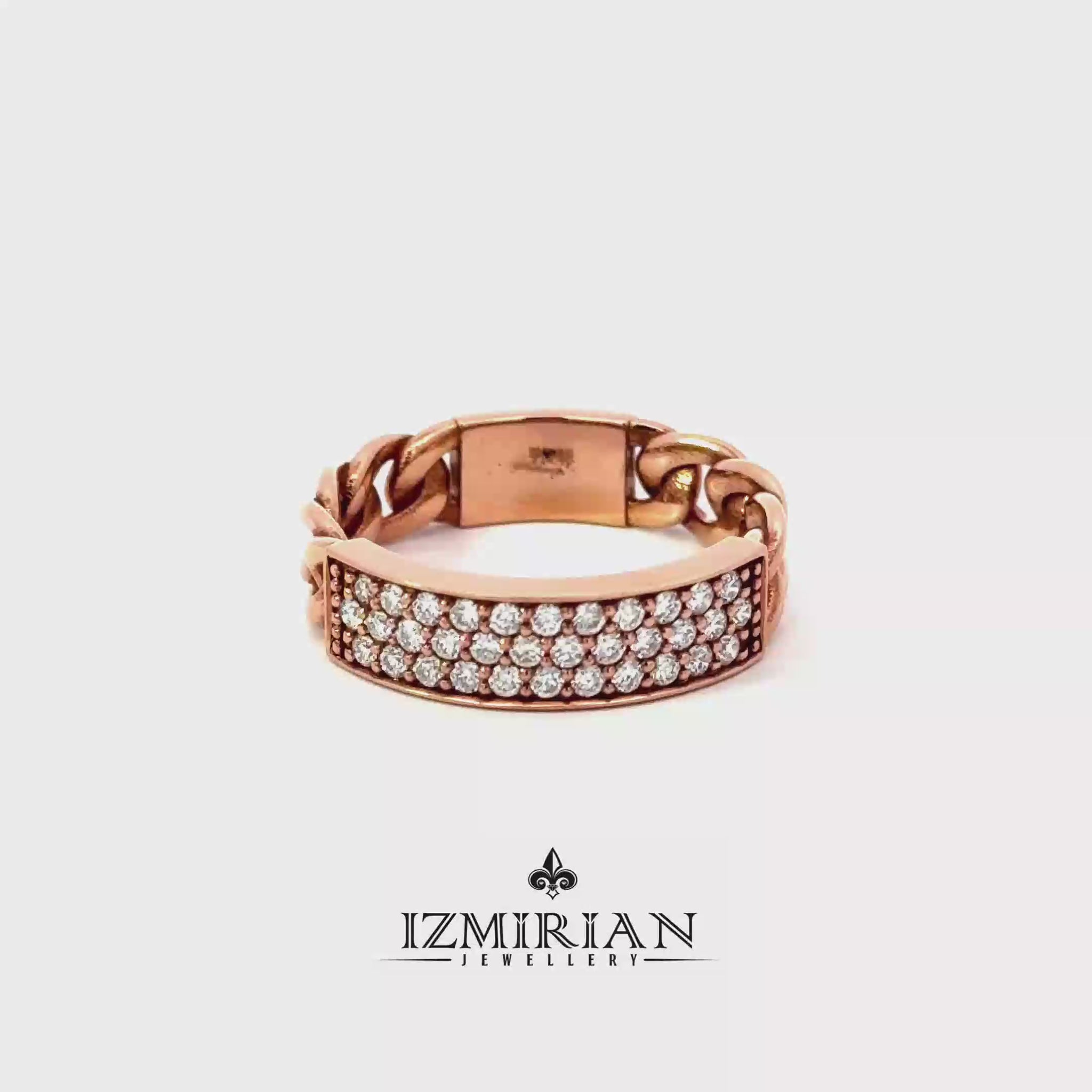 360 video of rose gold pavé diamond ring with chain-link band