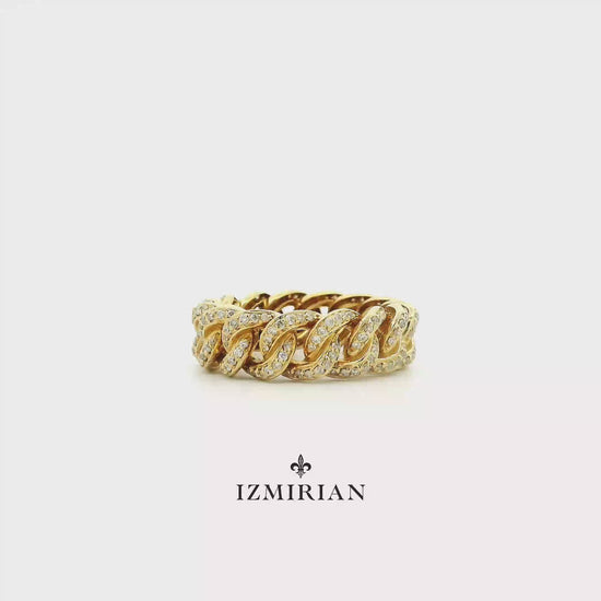 Yellow gold diamond curb chain ring shown in motion
