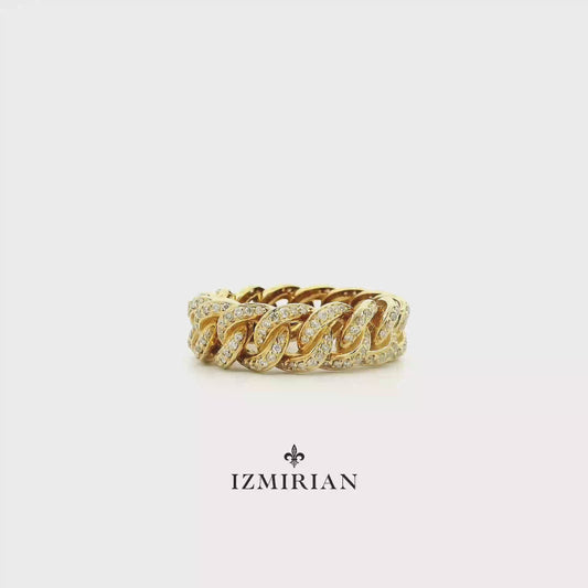 Yellow gold diamond curb chain ring shown in motion