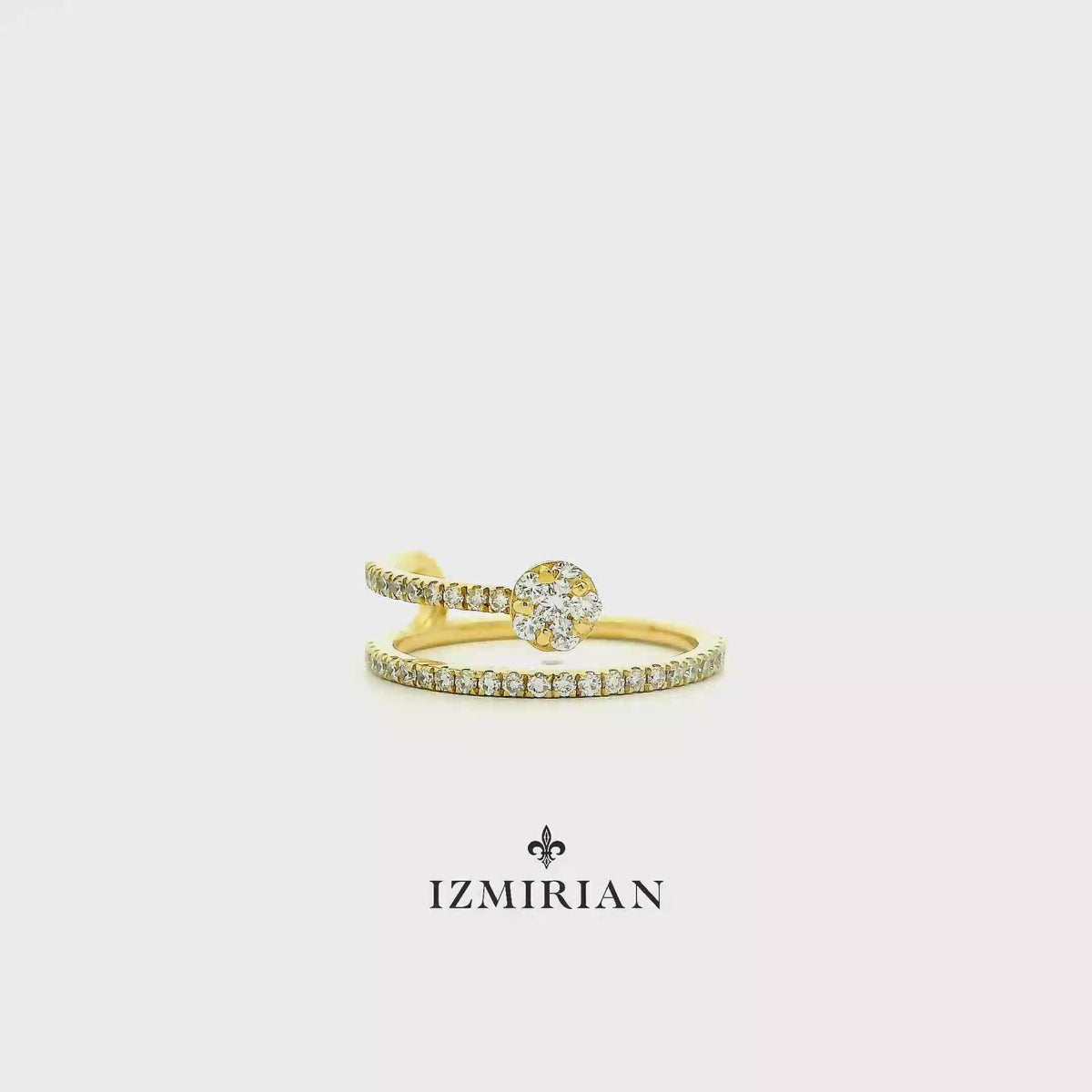 Yellow gold diamond solitaire open ring shown in motion