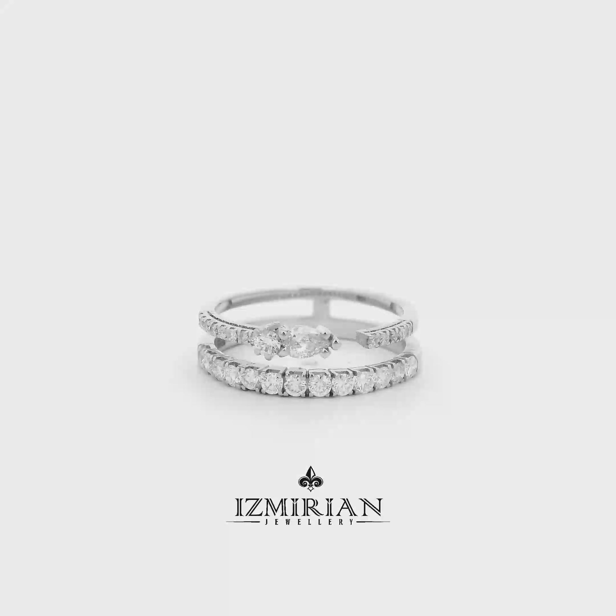 Diamond open band ring in white gold shown in motion