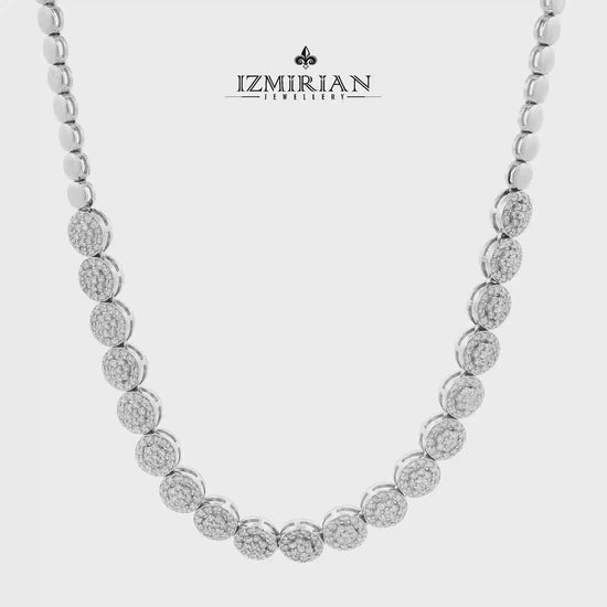 Diamond station necklace in white gold shown in motion