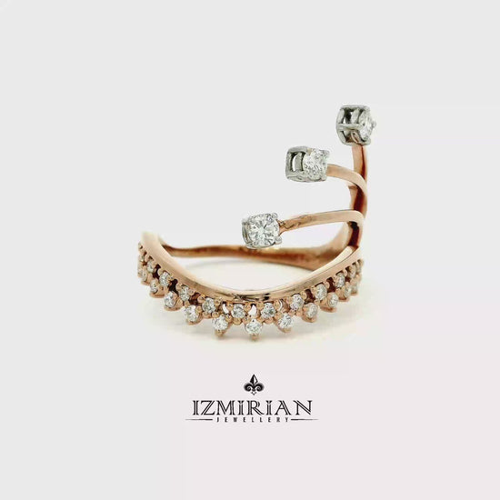Diamond wrap open ring in rose gold shown in motion