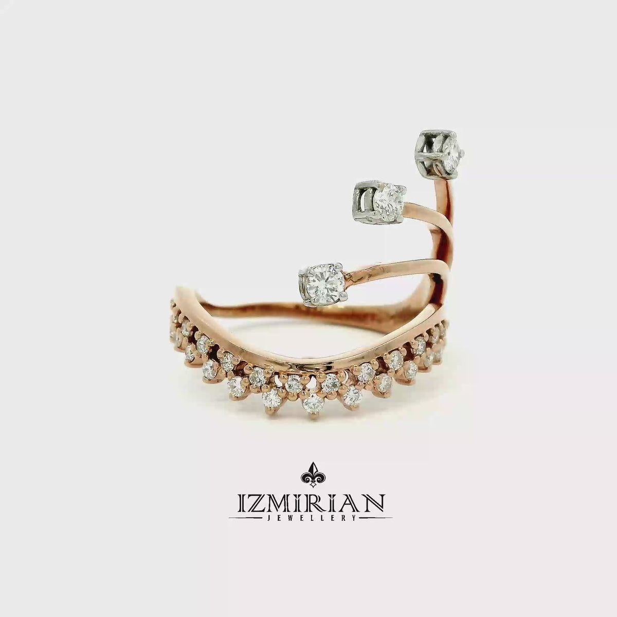 Diamond wrap open ring in rose gold shown in motion